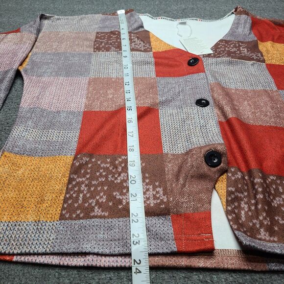 Exclusive Cardigan Sweater Womens Large Patchwork Button Front Retro Cozy Knit - Picture 2 of 8